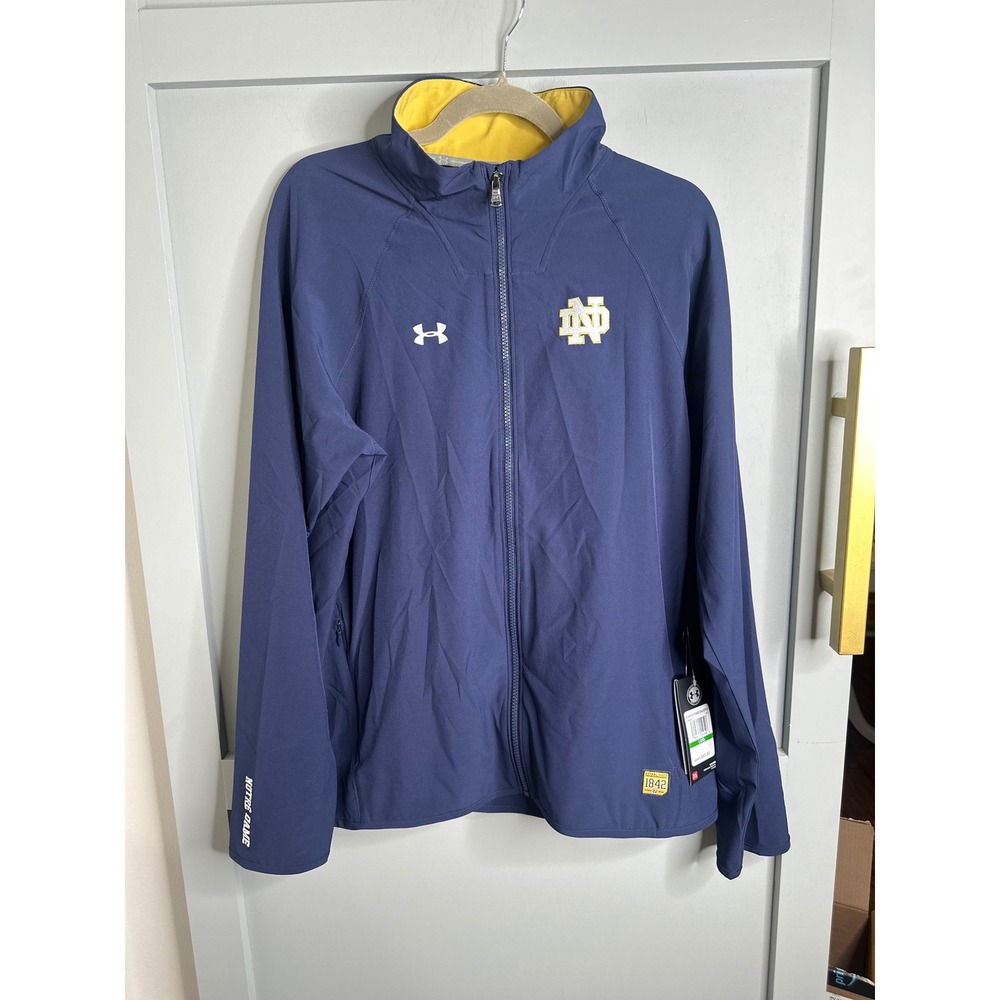 Under Armour Notre Dame Full Zip Jacket Womens Large Navy Blue Gold 1298973 NWT